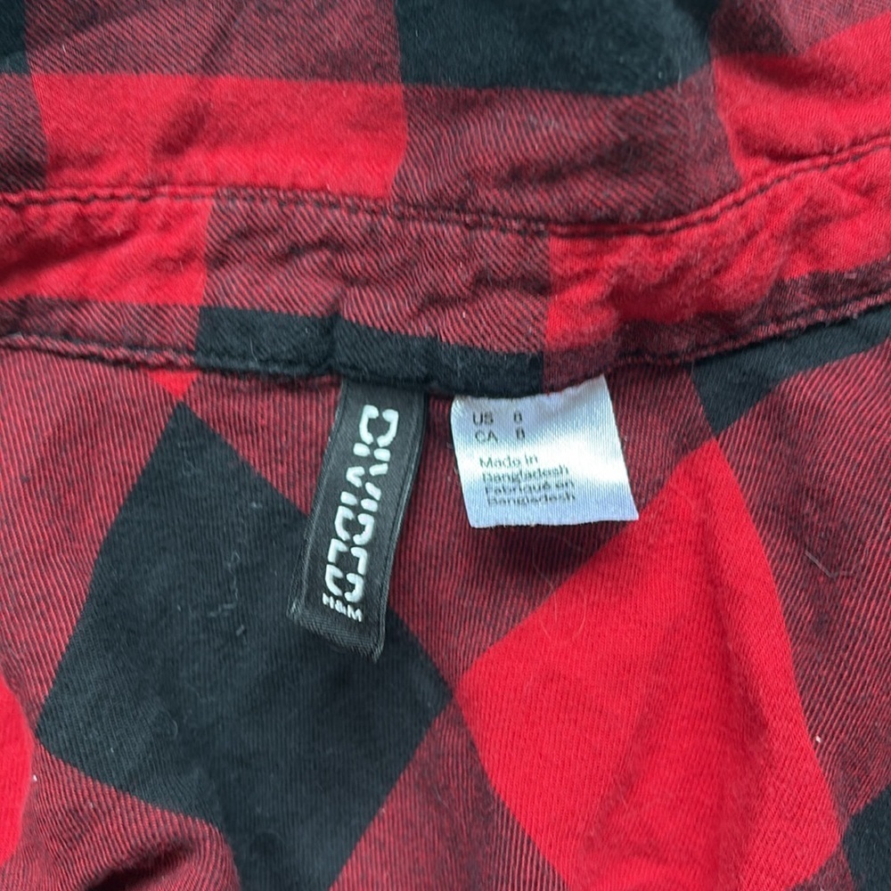 Divided Flannel Cotton Red and Black Long Sleeve Plaid Shirt Size 8 - Picture 7 of 7